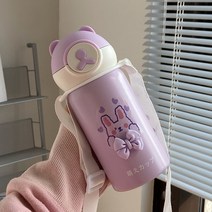 곰돌이 캐릭터 물병+어깨끈+입체스티커 3종세트 350ml/450ml 텀블러 원터치오픈 프리미엄 러블리 물병 휴대용 대용량 스텐 보온보냉병 DIY 최신상 남녀공용, 곰돌이 퍼플 3종 세트, 350ml