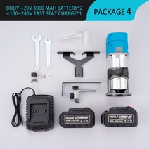 전기 트리머 목재 라우터 밀링 머신 브러시리스 트리밍 기계 충전식 목공 조각 기계 배터리 슬롯, 2배터리 3.0a