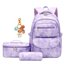 EKUIZAI 3피스 데이지 프린트 백팩 세트 아동용 책가방 초등학교 데이팩 초등학생 배낭 청소년용 Purple Stars 데이팩 백팩