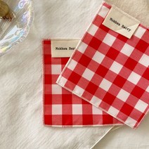 목화베리 체크 방수 패브릭 티코스터 컵받침, 베이지방수