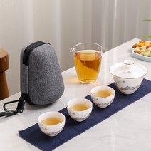 전통다기세트 다기세트 한국 전통 다기세트 이천 2021 손으로 그린 ​​옥 도자기 세라믹 주전자 가이완 3 컵 차 세트 휴대용 여행 차 세트 여행 가방 drinkware, 04