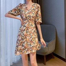 여자 원피스 7부 소매 플라워 여성 치마 봄