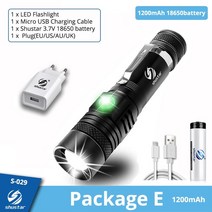 울트라 밝은 LED 손전등 XP-L V6 램프 구슬 방수 토치 Zoomable 4 조명 모드 다기능 USB 충전, Package E-1200mAh, V6-Brightest