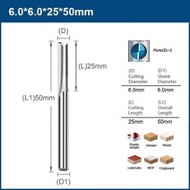 XCAN2 플루트 스트레이트 엔드 밀 카바이드 CNC 라우터 비트 4mm6mm 슬롯 밀링 커터 목재용 1 개, 6x25x50, 1pc