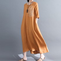 바바라옷장 L~2XL 린넨 자수 롱 원피스