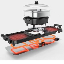 연기없는 연기먹는 안방 반반전기그릴 꼬치 바베큐 야외 가정용 2200W 2IN 1Multi-function 전기 그릴 프라, 01 220V