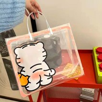 쇼핑백 투명 pvc 포장 핸드백 외출 패션 pp 쇼핑백 옷가게용 귀여운 호랑이 선물 가방 제작 가능, 05 5개장-투명
