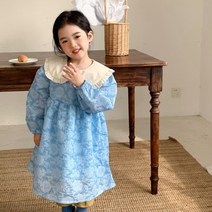 봄 유아 여아동 하늘원피스 여신 퍼프 카라원피스 꽃무늬 스카이블루 행사하객룩 데일리등원룩