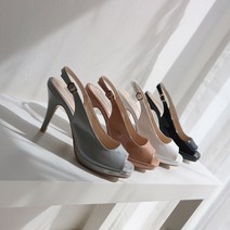 런슈즈 에나멜 여성 편한구두 토오픈 가보시 슬링백 샌들힐 9cm