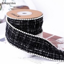 비딩 테이프 셀프 웨딩 드레스 댄스복 부자재 큐가든 40mm 1.5quot 구슬 가장자리 격자 무늬 솜털 리본 diy 활 헤어 액세서리 장식 만들기 수제 공예 10 야드, 4cm, 검은색