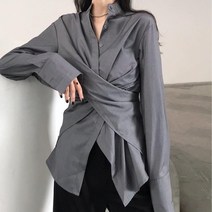 랩블라우스 여성블라우스 린넨크롭셔츠 feiernan white shirts for women korean style tight blouse 슬림 디자이너 불규칙한 카디건 패션