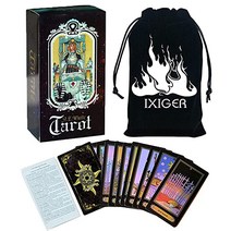 IXIGER 타로 카드 타로 카드 78Pcs 운명 예측 카드 게임 세트 타로 운세 미래 게임 카드 세트 투명 케이스가있는 타로 카드 데크 블랙 벨벳 파우치 백 책, 검은색