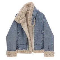 패션 퍼퍼 쇼트 코트녀 가을·겨울 포트워시 보온 데님 재킷 붐업