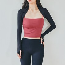 뮤즈마인 - 커버업 오버 리스트 볼레로 요가복 필라테스 커버업 상의 핑거홀 헬스 테니스 발레, L, 블랙