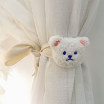 귀여운 곰돌이 커튼 타이백 집게 커튼끈, 아이보리