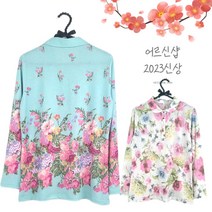 [어르신샵] 할머니 옷 티셔츠 국산 여성 80대 요양원 옷 여름 긴팔 티 꽃무늬 카라 60대 70대
