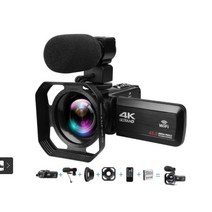 마이크 터치 스크린이 있는 48MP HD 디지털 카메라 비디오 레코더용 4K 카메라, 블랙+광각렌즈 1x폭+마이크+광각렌즈, 1920x1080P