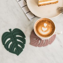실리콘 나뭇잎 몬스테라 컵받침 티코스터, 실리콘 NEW 나뭇잎 컵받침 헌터그린
