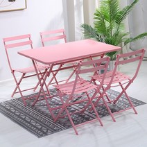 카페테이블세트 레스토랑 사각 업소용 식당 까페 휴게실 빈티지 4인 거실, 의자 4개 + 긴 테이블 110cm(핑크)