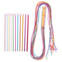 Huante 23 pcs 튀니지 크로 셰 뜨개질 후크 세트 플라스틱 케이블 포함 아프간 및 알루미늄 바늘, 보여진 바와 같이