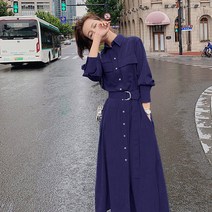 여성 스트랩 긴팔 셔츠 원피스 트렌치코트 가을 롱 하객원피스 바람막이