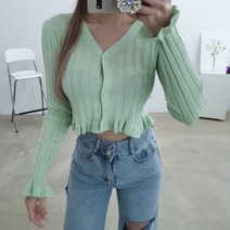 브이넥 프릴 골지 반크롭가디건 6색