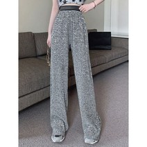 와이드 밴딩 팬츠 여성 스팽글 가을 블랙