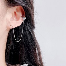 워더미 실버 1pcs 버터플라이 체인 이어커브 귀걸이 B527