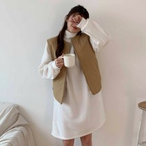 겨울 데일리 캐주얼 편한 여성 리아블 터틀넥 후리스 롱 원피스