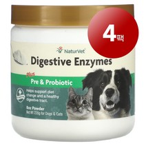 리암마켓 NaturVet 네이처벳 강아지 고양이용 면역 장 소화 건강 관리 효소 플러스 프리 프로바이오틱 파우더 227g 1팩, 4팩