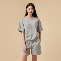 [JAJU/자주] 여 레터링 루즈핏 반팔 스웨트 셔츠_멜란지 그레이