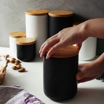 cocooning 블랙 & 화이트 커피 생두 원두 밀폐 도자기 보관용기