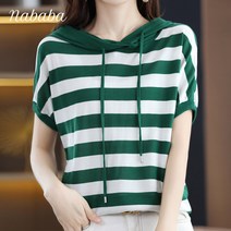 나바바 NK1264 여성 캐주얼 단가라 후드 반팔 니트티