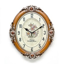 홍아트갤러리 엔틱시계 벽시계 무소음 인테리어 시계 플라워, 브라운