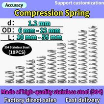 304 스테인리스강 리턴 스프링 와이어 직경 1.2mm 스폿 OD 6mm-22mm 길이 10mm-55mm 10 개, 10mm, 1.2mm(10Pcs), 9mm