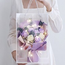 [ 아르띠콜로 led 비누 꽃다발+투명 쇼핑백 ] 특별한 선물 핑크 조화 여자친구 꽃 기념일 생일 졸업 발렌타인, acl 퍼플