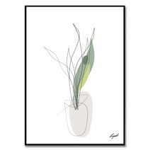Sansevieria 차한별 작가 미니멀리즘 원라인 드로잉 모던 감성 포인트 식물 꽃 그림 인테리어 액자, 스노우 화이트 알루미늄 프레임