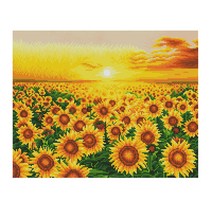 Sparkle 프레임 타입 캔버스 원형 보석십자수 DIY 키트 50 x 40cm, 1개, 석양 아래 해바라기