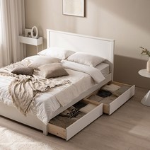 [3만원 즉시할인][스칸디아]리즈 프리미엄 원목 침대(슈퍼싱글&퀸) - 매트리스 제외/포함(3Colors), 크림화이트, 02-1. Q침대(매트제외)