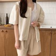 여자 린넨 캐주얼 라운드넥 반팔 자켓