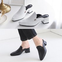 벨루치슈즈 여성 수제화 천연가죽 통굽 미들힐 블로퍼 5cm