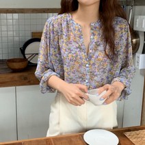 ins 긴팔 잔꽃 쉬폰 블라우스 여신상 봄한판 스위트 캐주얼 싱글 탑