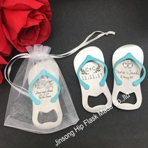 신랑함 결혼 상자 결혼식 호의 및 선물의 맞춤형 게스트 100 개-신랑과 신부 이름 쇼 상단 플립 플롭 병따, 07 deep blue in bag