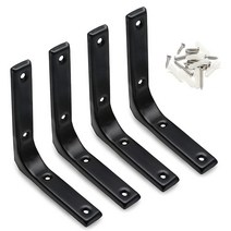 101009 Luomorgo 4팩 튼튼한 선반 브래킷 20.3 x 15.2cm(8 6인치) 장식용 스틸 매트 블랙 플로팅 조인트 앵글 벽 목재 선반용, 8 x 6 Inch, 8