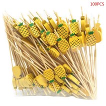 100 pcs 4.7 인치 대나무 칵테일 픽 수제 자연 파티 이쑤시개 장식, 노란색, 파인애플, 100개