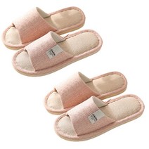 1+1 층간소음방지 발편한 커플 사무실실내슬리퍼 거실화 모던코지린넨슬리퍼, 크림핑크(여성), +크림핑크(여성)