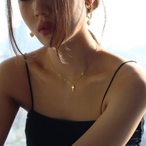 미뉴이 골드 십자가 큐빅 은목걸이