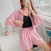 브이와이 VY 여자 주머니 코디 린넨원단 집업자켓 세트