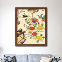 나봄갤러리 화조도 모란 lll 새그림 모란그림 민화, 4.내츄럴 브라운 액자