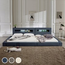 [베드피아] [키즈돔침대] 키즈 패밀리 LED 저상형 가죽침대 프레임(오픈형) 3color, 색상:크림 아이보리